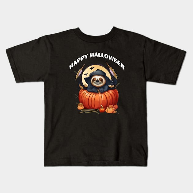 A funny sloth celebrating Halloween Kids T-Shirt by halazidan